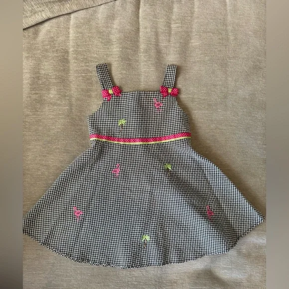 Bonnie Jean Gingham Flamingo Dress Toddler 3T Embroidered Palm Trees & Bows - Picture 2 of 10
